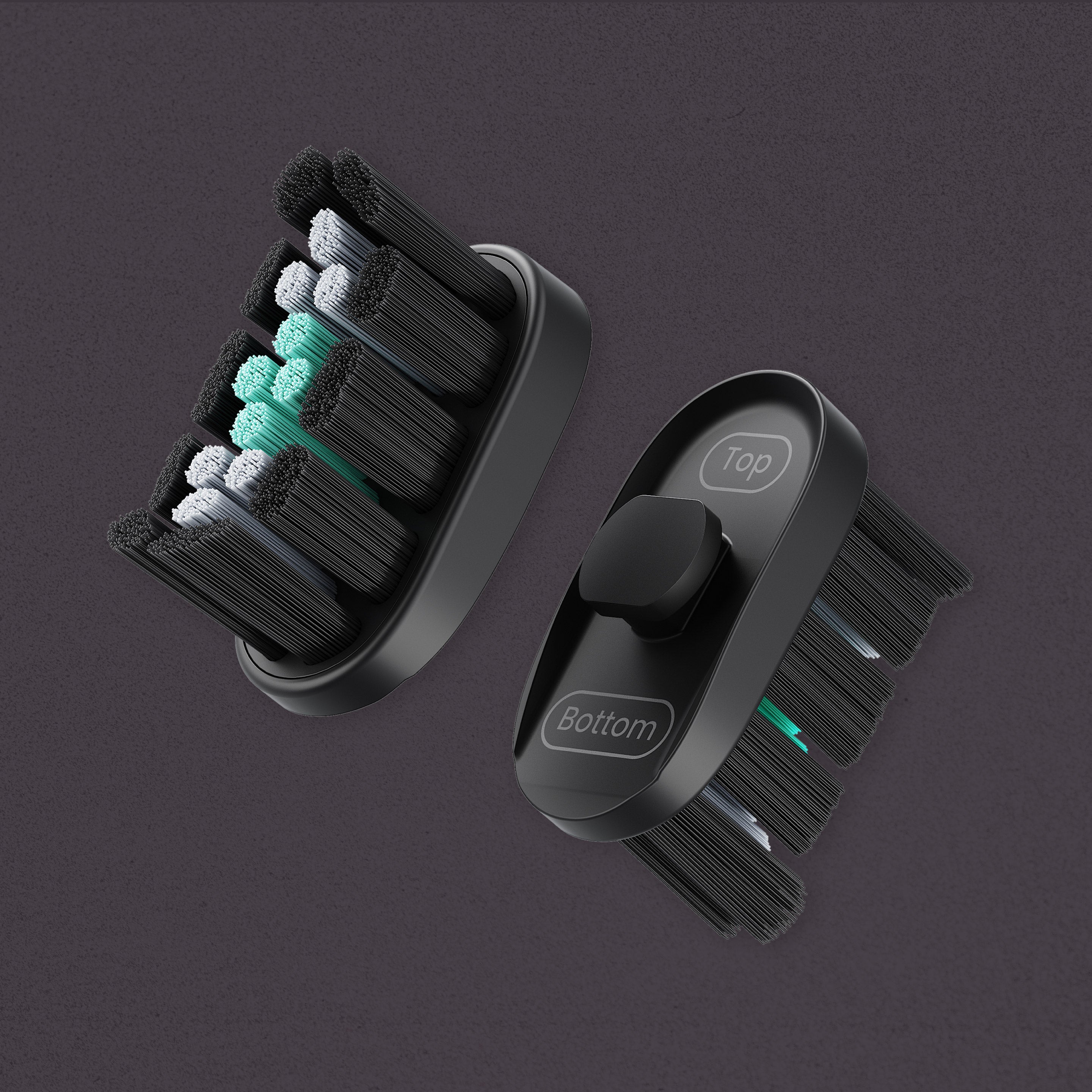 Hand holding a small brush head above a toothbrush handle, ready to attach.