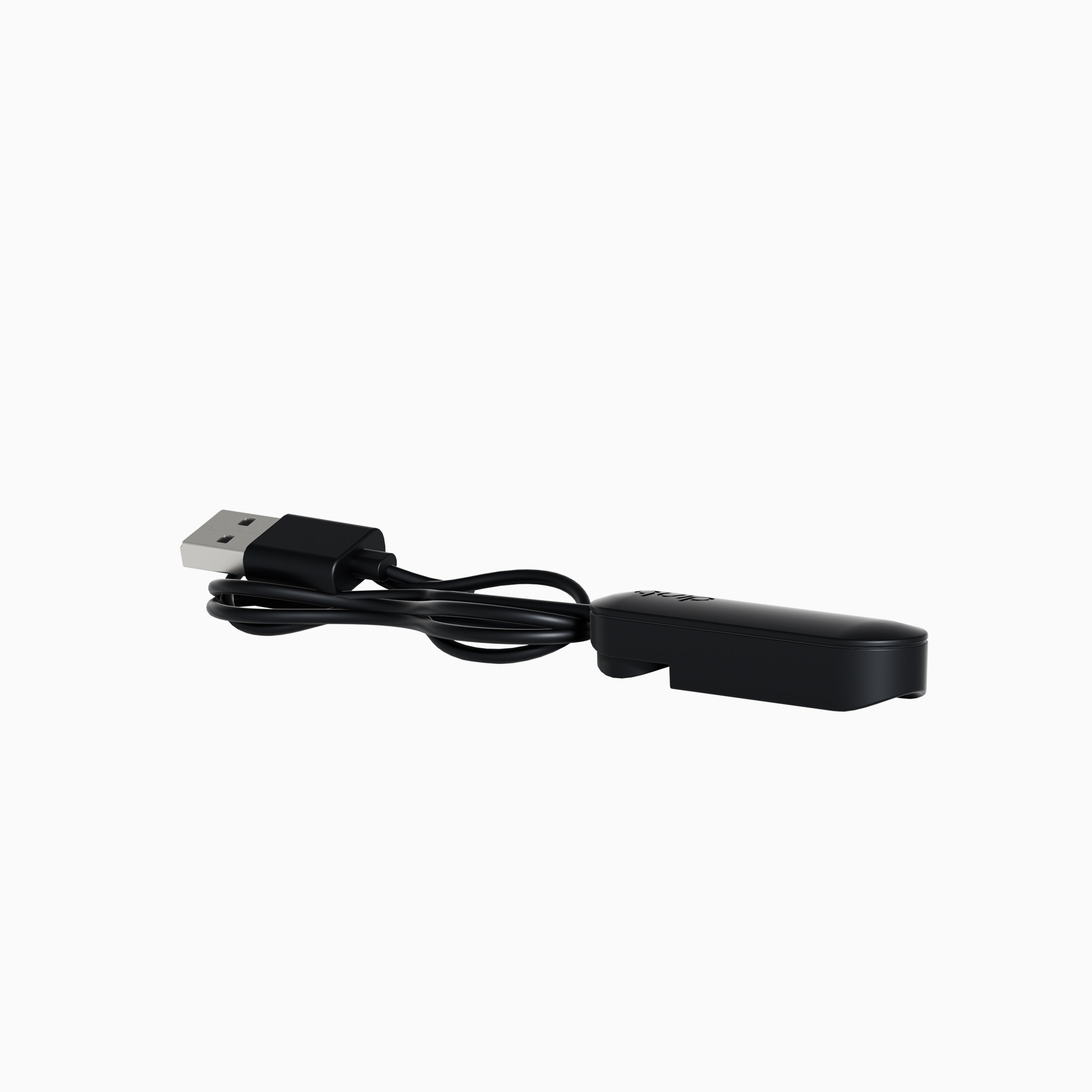 Black Rev charger cable with a USB connector attached to a compact, rounded charging base, shown against a clean white background.
