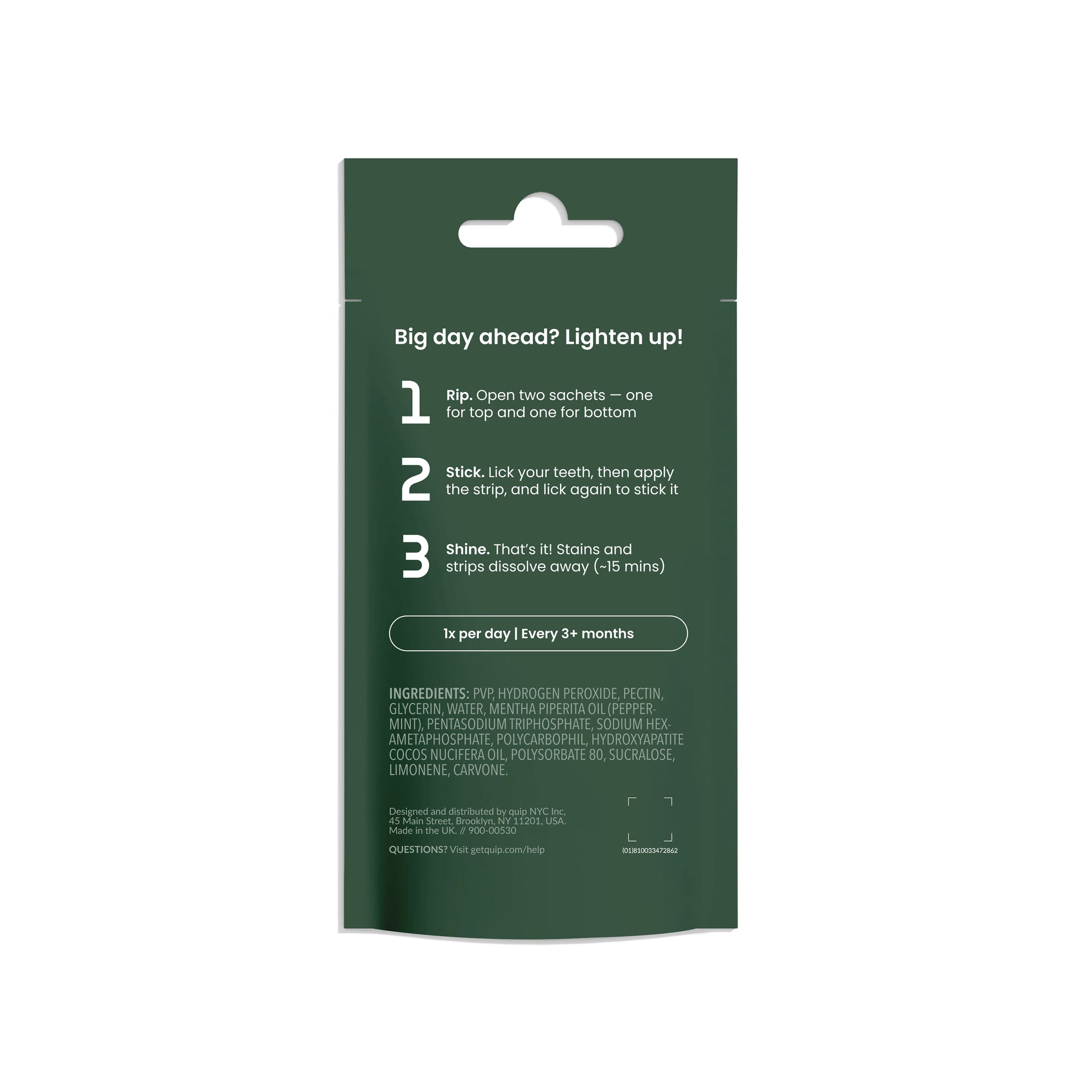 Green dental care packaging with instructions on a white background