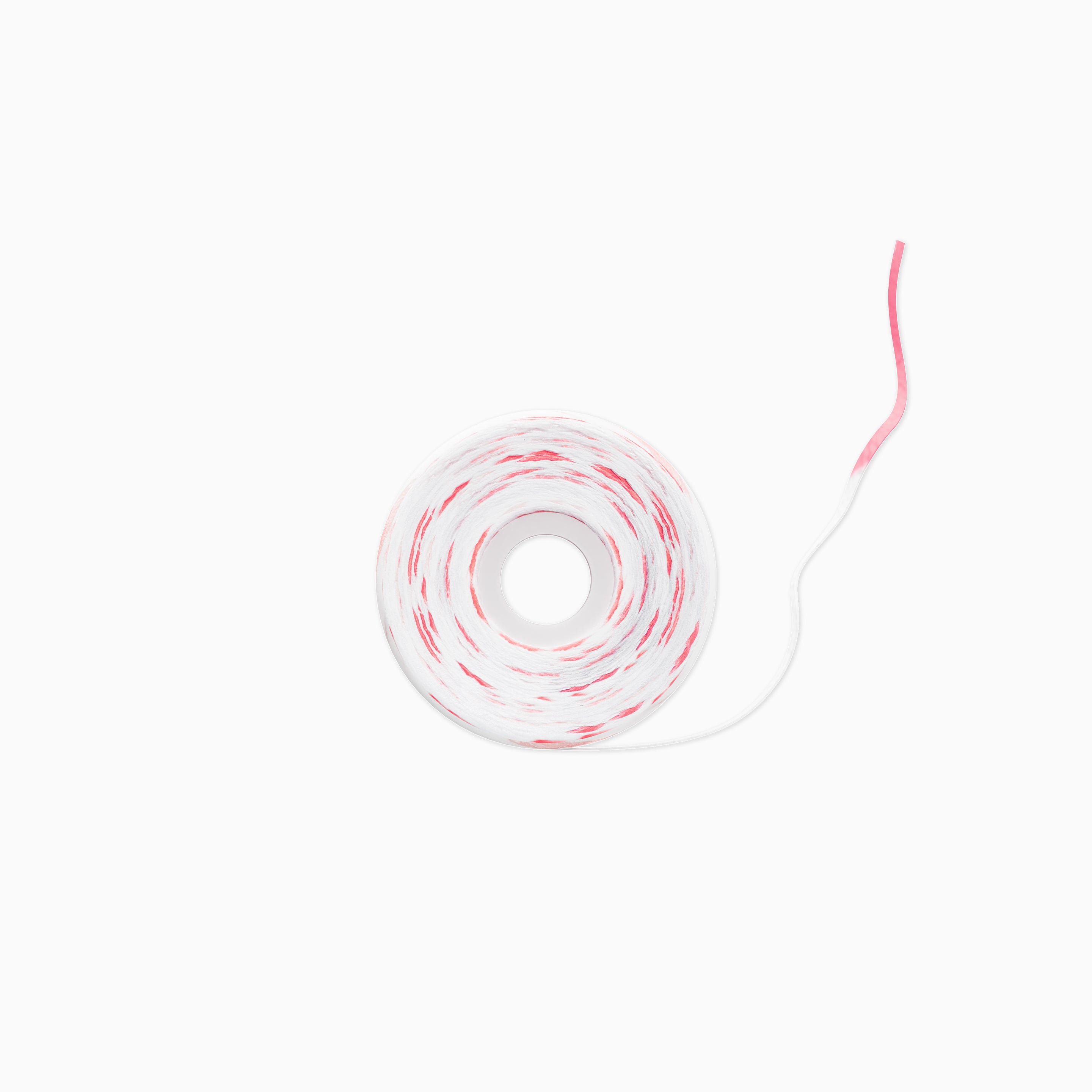 A roll of white adhesive tape with a red stripe pattern, shown on a clean white background.