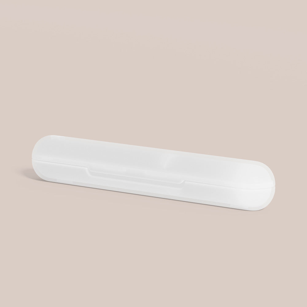 White travel case for the Rev toothbrush.