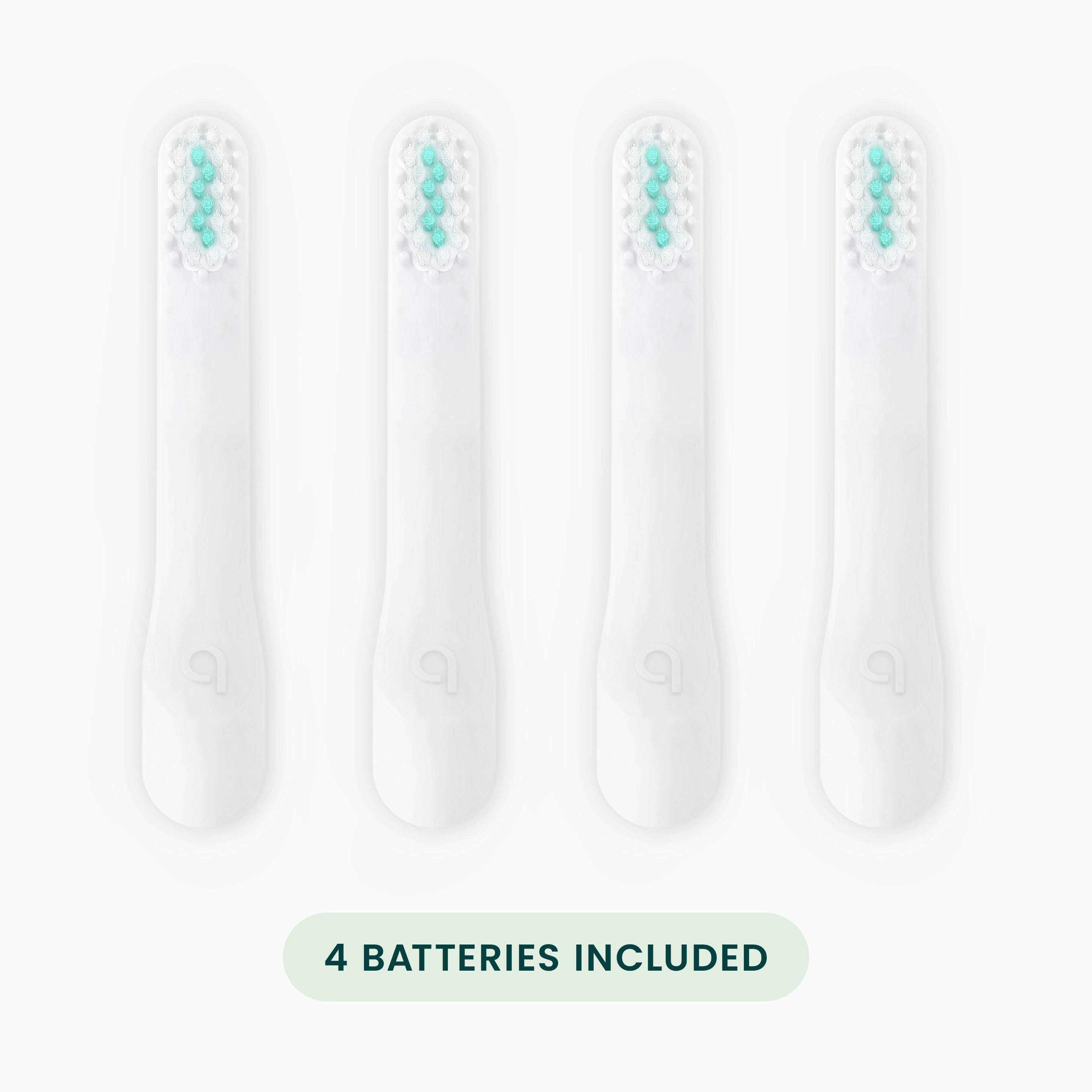 Four batteries in their packaging with a label indicating '4 batteries included' on a white background.