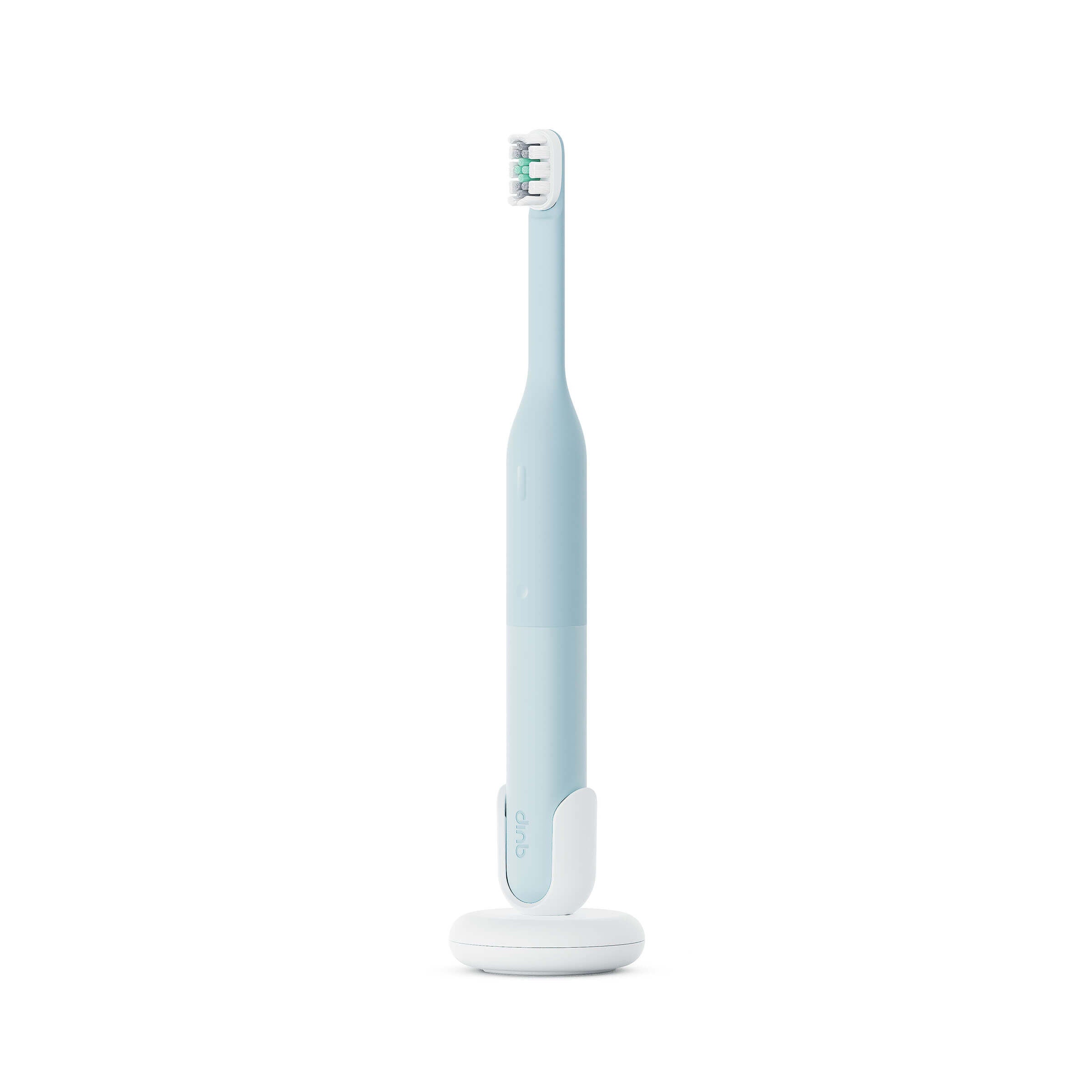 Electric toothbrush with a stand on a white background
